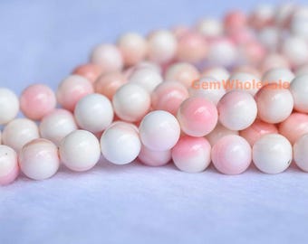 15.5" 8mm Natural Blush Pink Queen Conch shell round Beads,  jewelry supply, pink jewelry beads, XGLO