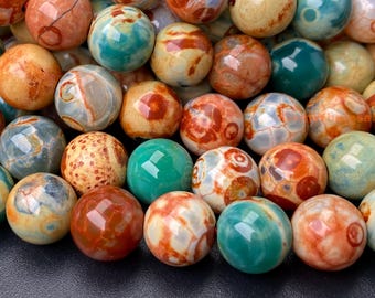 15&quot; 8mm/10mm Green orange stripe fire agate round beads, multi Green color agate, semi-precious stone WGLO