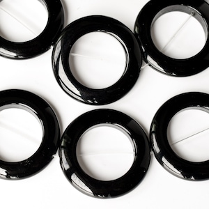 15.5&quot; 25mm/30mm/35mm Black agate donut, Black onyx round circle, semi-precious stone, DIY beads, gemstone supply, big black stone circle