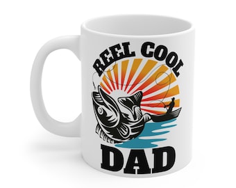 Cool Dad-mok met haspel | Grappig cadeau vader vissen | Keramische koffiekop van 11 oz | Vaderdagcadeau voor vissers | Outdoorsman-mok met visafbeelding