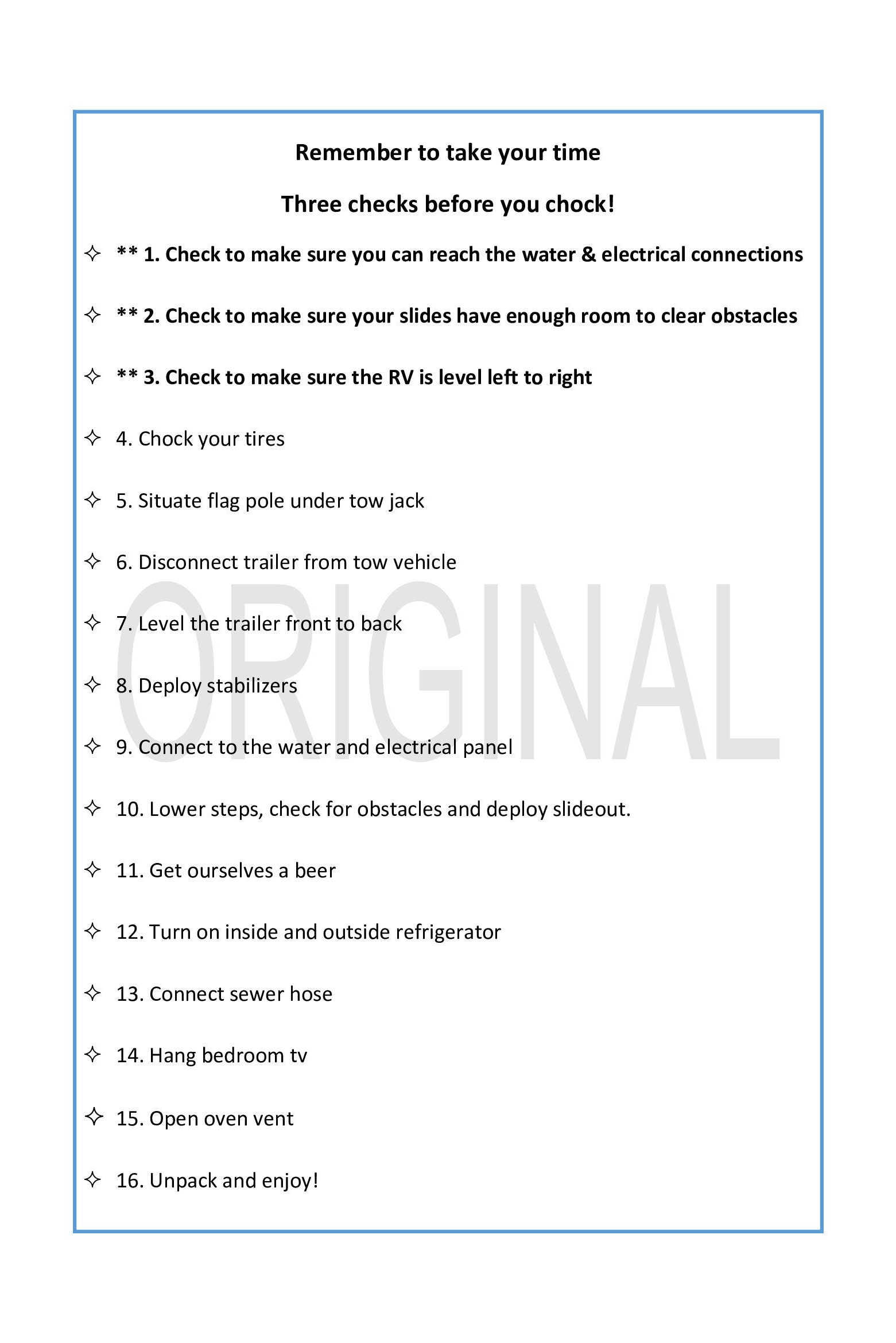 Rv Setup Checklist Etsy Rv Setup Checklist Etsy