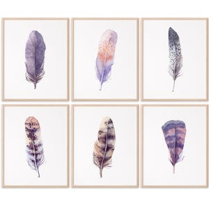 Feather Wall Art Prints (Set of 6) - 8x10s | Rustic Home Decor