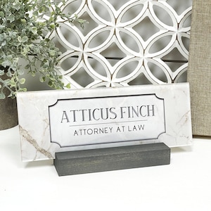 Custom Faux Marble Desk Name Plate with Wood Stand