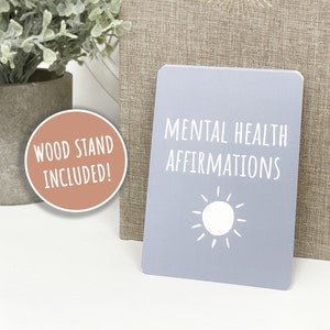 Mental Health Affirmation Cards | Meditation Cards | Self Care Gift | Gift for Mom | Anxiety Relief | Stress Relief | WOOD STAND INCLUDED!