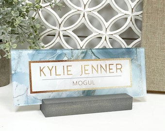 Personalized Name Plate for Desk with Wood Stand | Entrepreneur Office Decor | Executive Acrylic Nameplate | Teacher Gift | Custom Name Sign