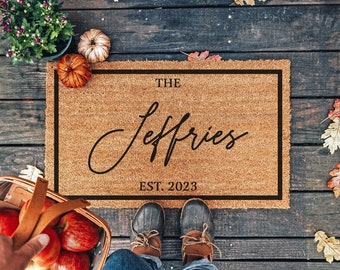 Custom Doormat w/ Family Name and Established Year | Personalized Doormat | Housewarming Gift | Closing Gift | Welcome Mat | Wedding Gift