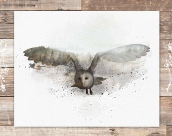 Double Exposure Owl Art Print - 8x10
