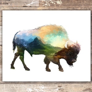 Double Exposure Bison Art Print - 8x10 | Buffalo Wall Decor