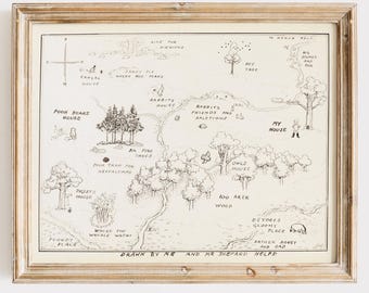 Winnie The Pooh Hundred Acre Wood Map Print: Neutral Nursery Decor