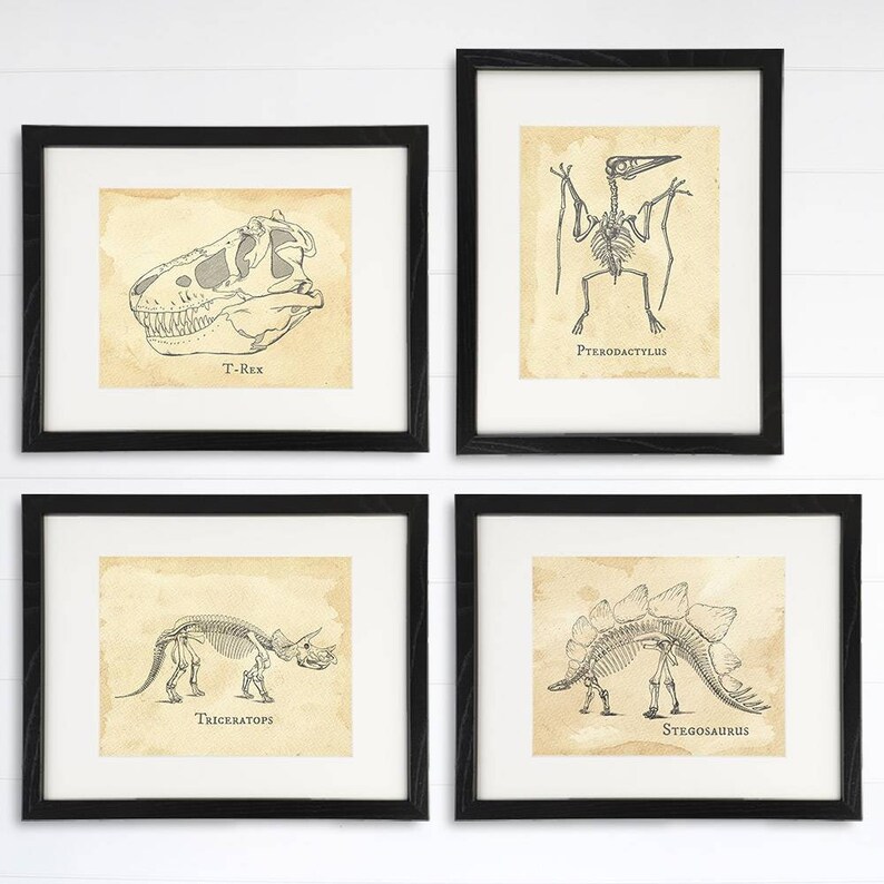 Dinosaur Bedroom Wall Decor Art Prints set of 4 8x10s Etsy