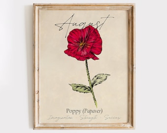 August Birth Flower - Cross Stitched Poppy Art Print | Wall Art