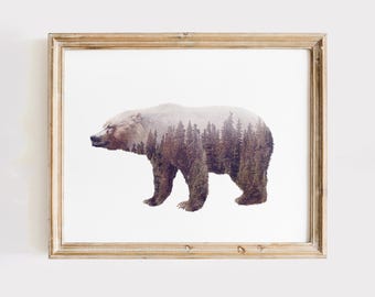 Double Exposure Bear Wall Art Print - 8x10
