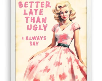 Vintage Pinup Girl Art Print | Funny Bathroom Quote Decor