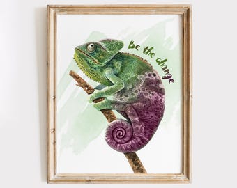 Chameleon Wall Art Print - Tropical Home Decor - 8x10