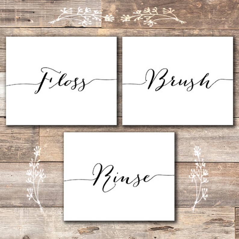 Brush Floss Rinse Art Prints set of 3 8x10s Bathroom