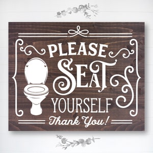Funny Bathroom Wood Sign: &#39;Please Seat Yourself&#39; Farmhouse Decor