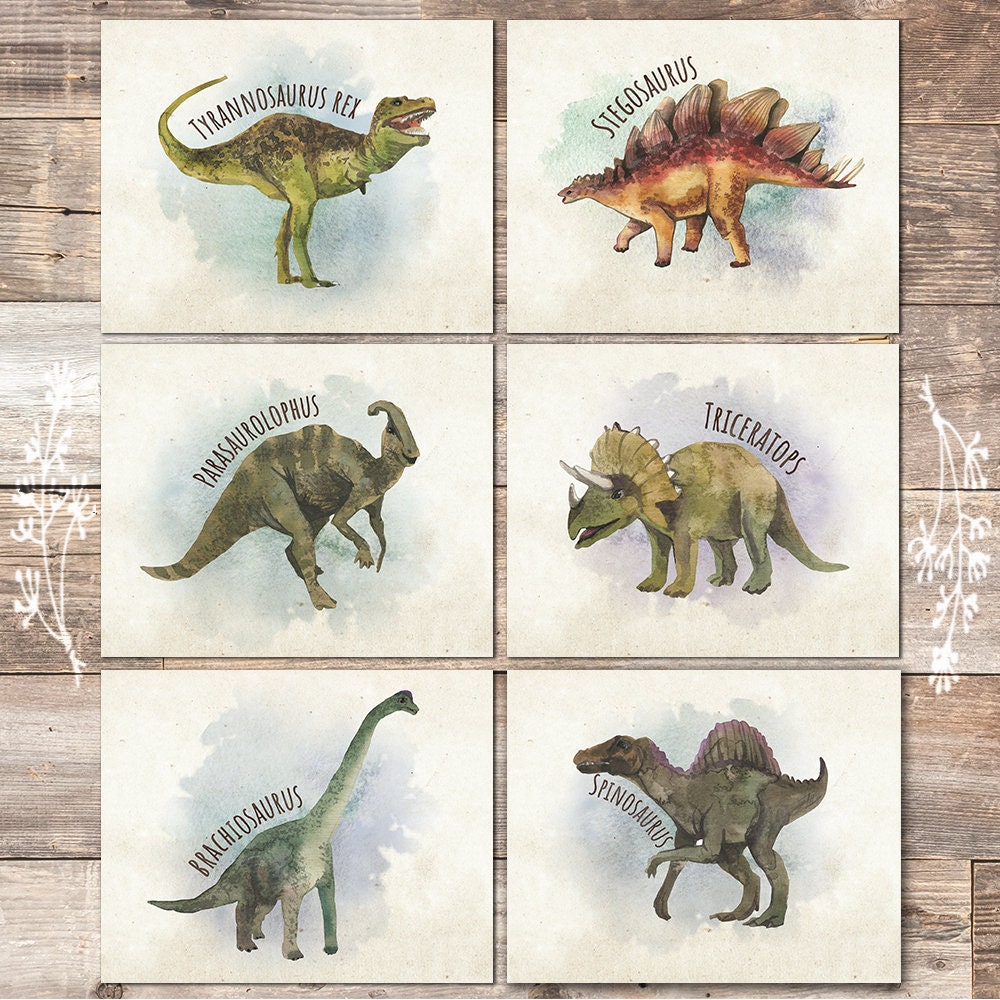 Dinosaur Wall Decor Art Prints set of 6 8x10s Etsy