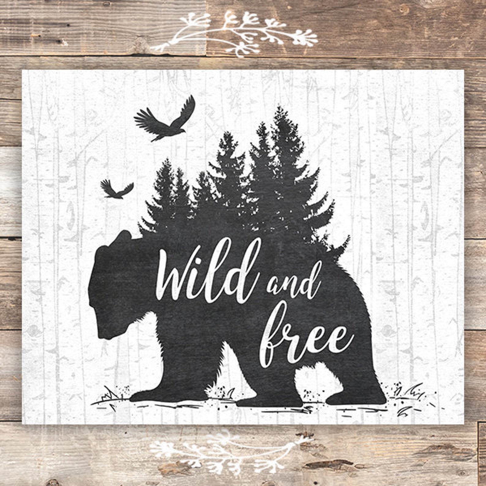 Wild and Free Rustic Bear Art Print 8x10 - Etsy