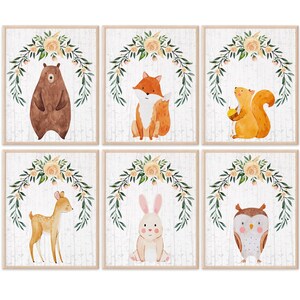 Woodland Animals Nursery Décor Wall Art Prints (Set of 6) - Unframed - 8x10s