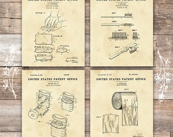 Bathroom Patent Art Prints (Set of 4) - 8x10s