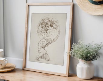 Atlas Carrying the Heavens Sketch Wall Art | Home Decor - Etsy