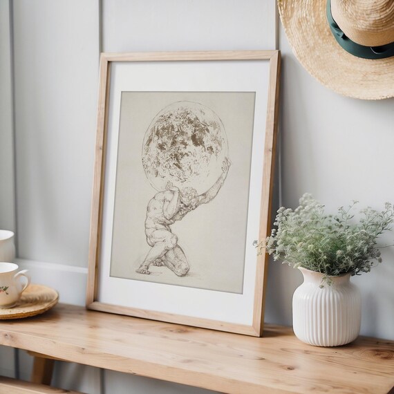 Atlas Carrying the Heavens Sketch Wall Art | Home Decor - Etsy