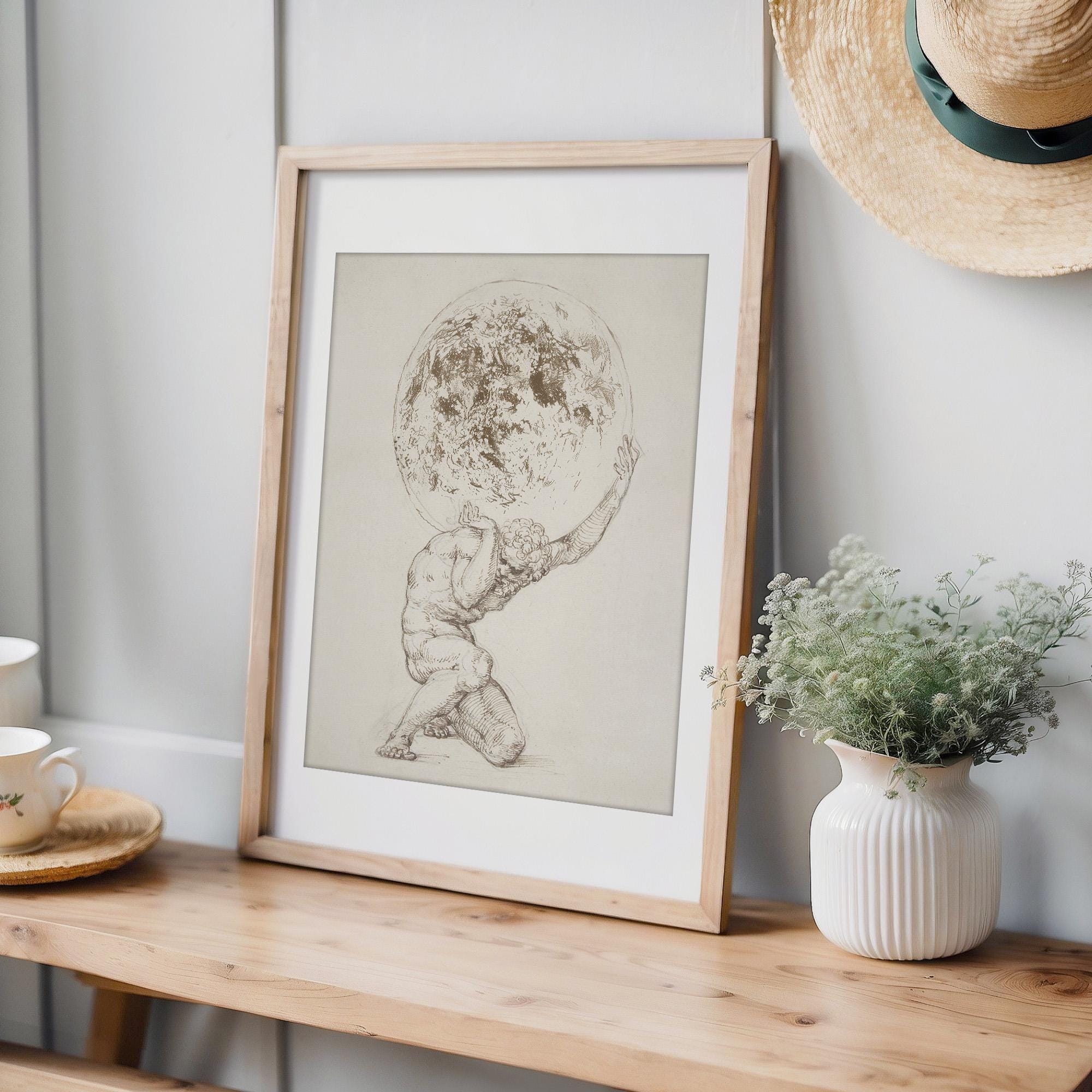 Atlas Carrying the Heavens Sketch Wall Art | Home Decor - Etsy