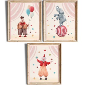 Circus Nursery Wall Art Prints (Set of 3)  - 8x10s | Kid's Room Wall Decor