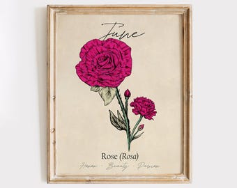 June Birth Flower - Cross Stitched Rose Art Print | Wall Art