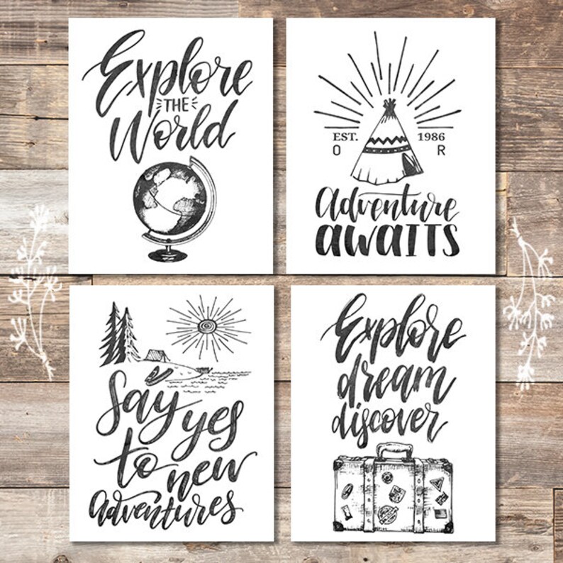 Travel Quotes Wall Art Prints Set of 4 8x10s Typography Etsy