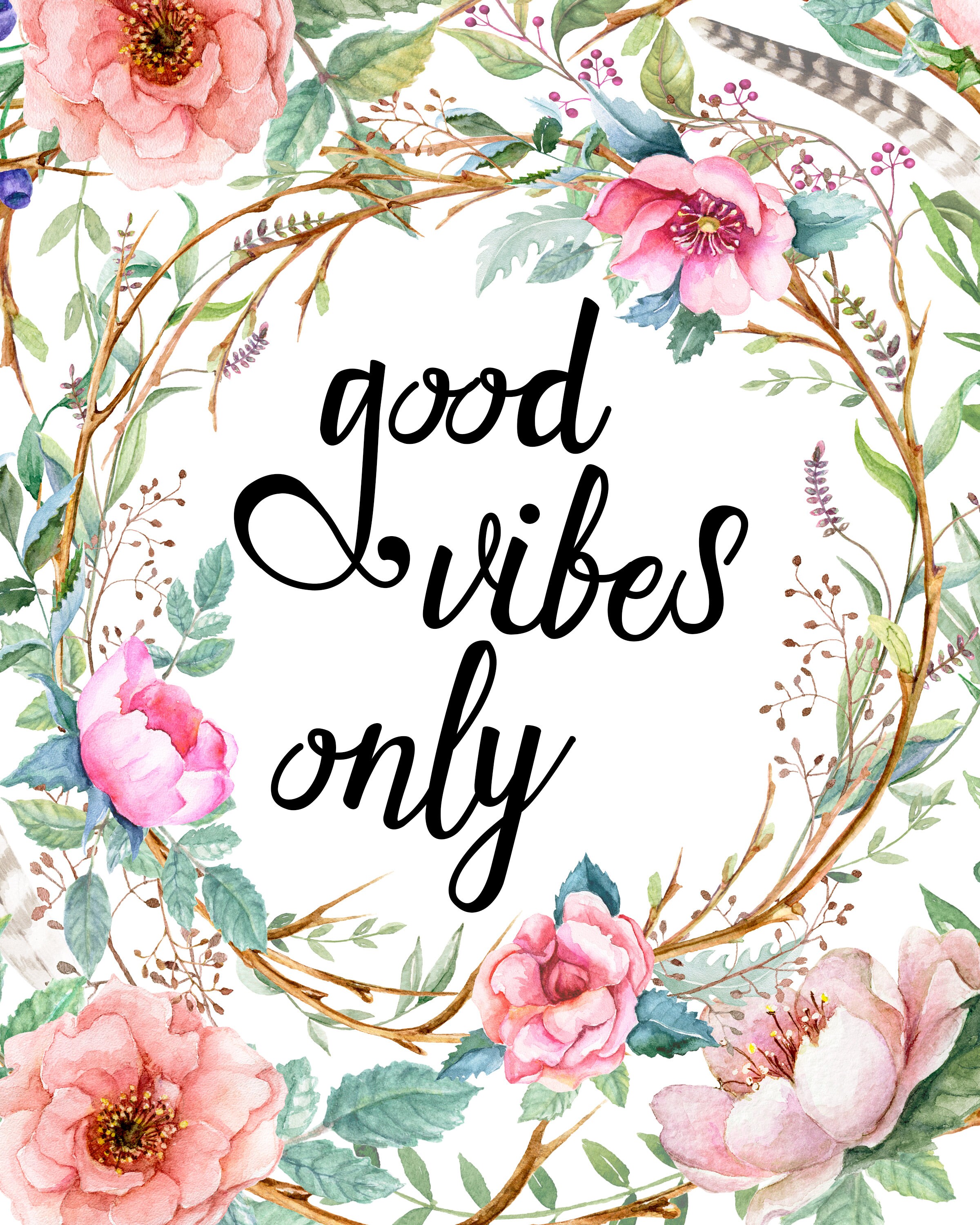 Good Vibes Only Floral Art Print 8x10 Etsy