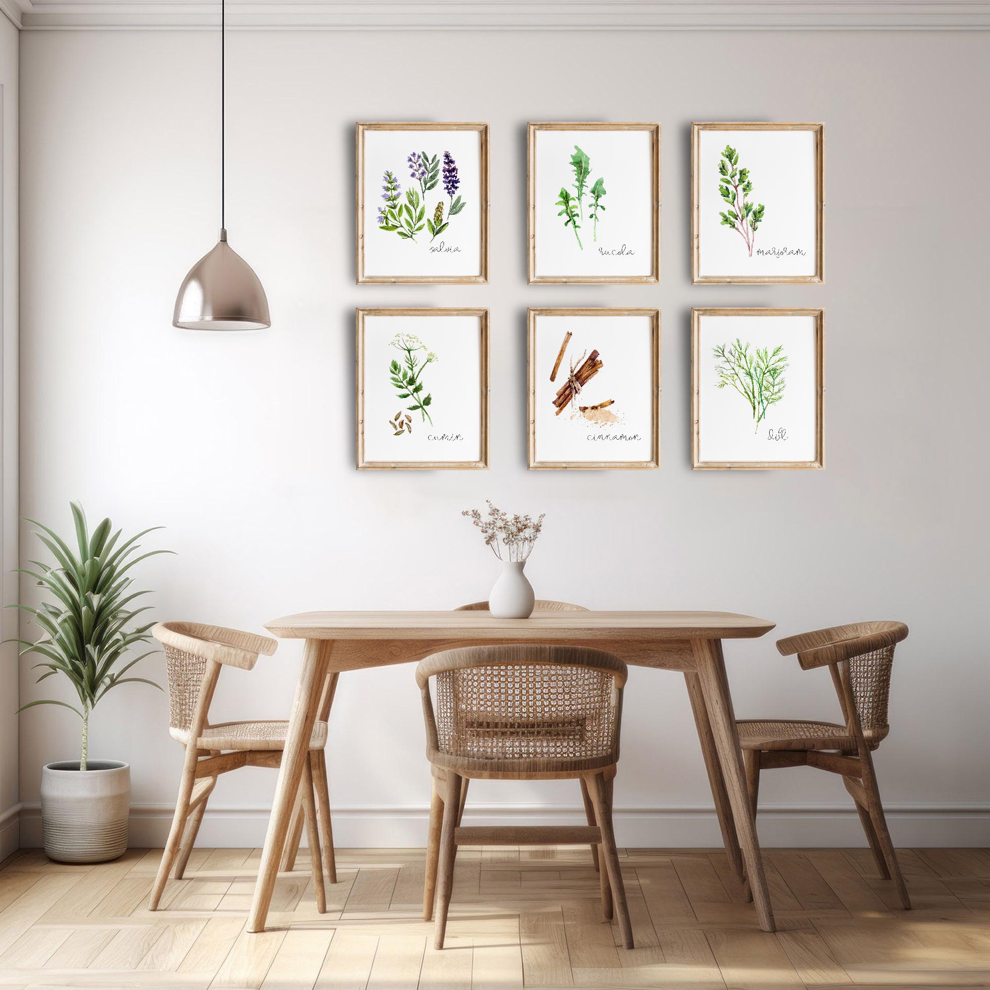 Kitchen Herbs Art Prints - Botanical Prints - (set of 6) - Unframed ...