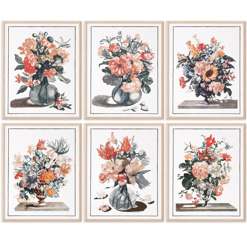 Vintage Flowers in Vases Art Prints (set of 6) - 8x10s - Etsy