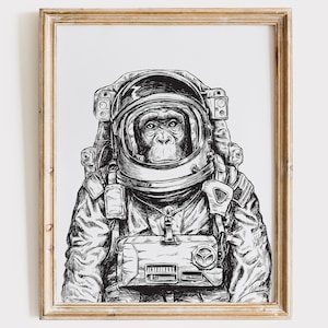 Astronaut Monkey Art Print - 8x10 | Space Monkey