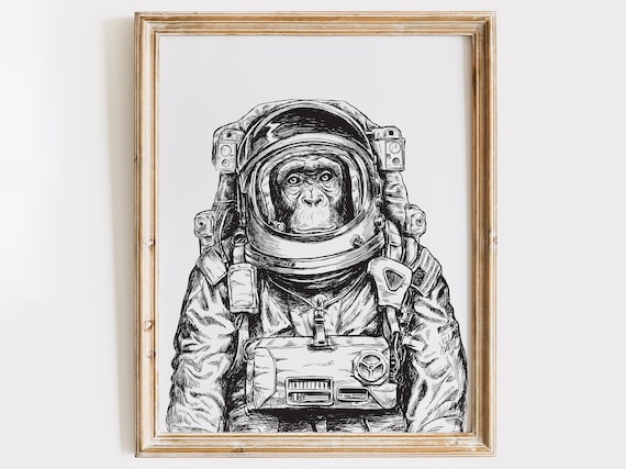 Astronaut Monkey Art Print - 8x10 | Space Monkey - Etsy