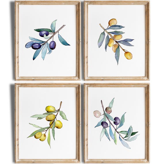 Olive Branches Art Prints Set of 4 | Unframed 8x10