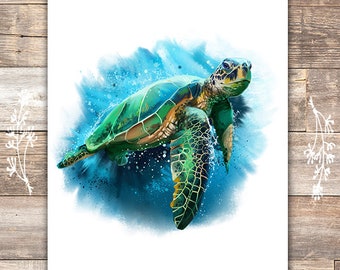 Sea Turtle Art Print - 8x10 | Beach Wall Decor