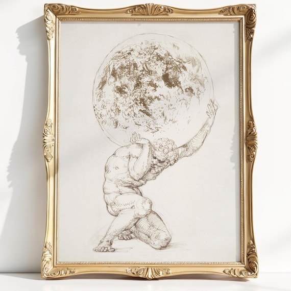 Atlas Carrying the Heavens Sketch Wall Art | Home Decor - Etsy