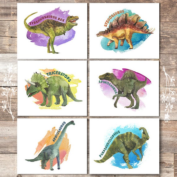 Dinosaur Wall Decor Art Prints set of 6 8x10s Etsy