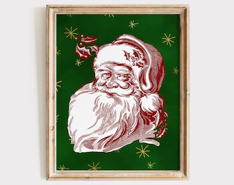 Santa Claus Portrait Art Print: Handmade Holiday Decor