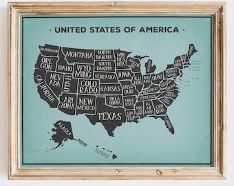 United States Map Art Print | Unframed 11x14 | Vintage Wall Art