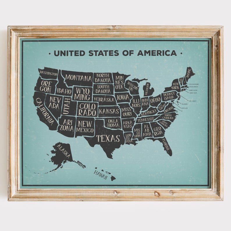 United States Map Art Print | Unframed 11x14 | Vintage Wall Art - Etsy