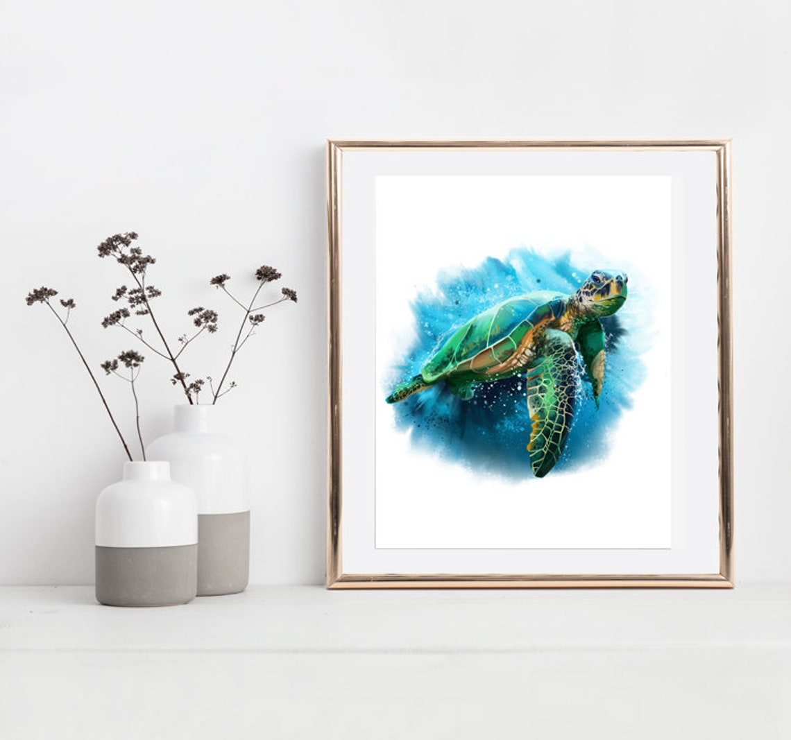 Sea Turtle Art Print 8x10 Beach Wall Decor | Etsy