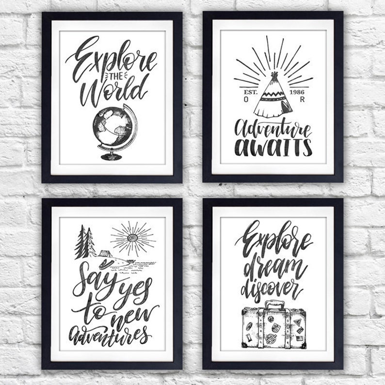 Travel Quotes Wall Art Prints Set of 4 8x10s Typography Etsy