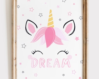 Handmade Unicorn Art Print | Cute Nursery Wall Decor, Unframed 8x10