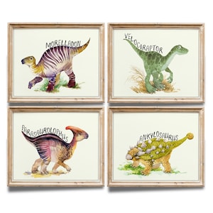 Dinosaur Wall Art Prints Bedroom Decor (Set of 4) - 8x10s