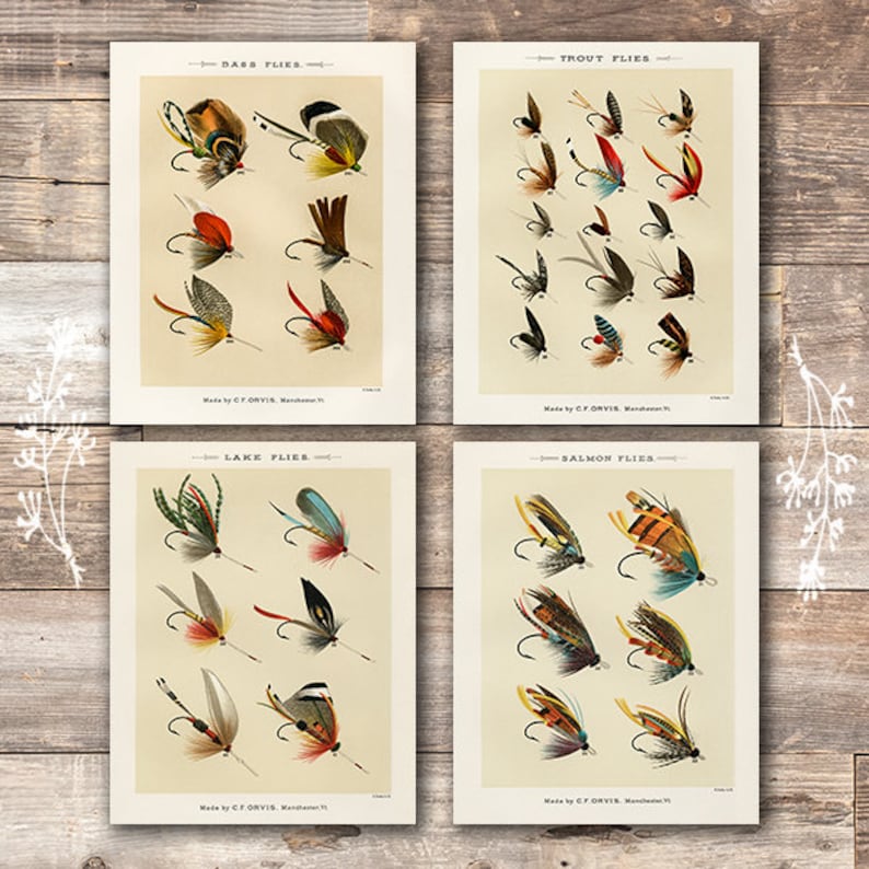 Vintage Fly Fishing Art Prints set of 4 Unframed 8x10 Etsy