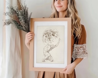 Atlas Carrying the Heavens Sketch Wall Art | Home Decor - Etsy