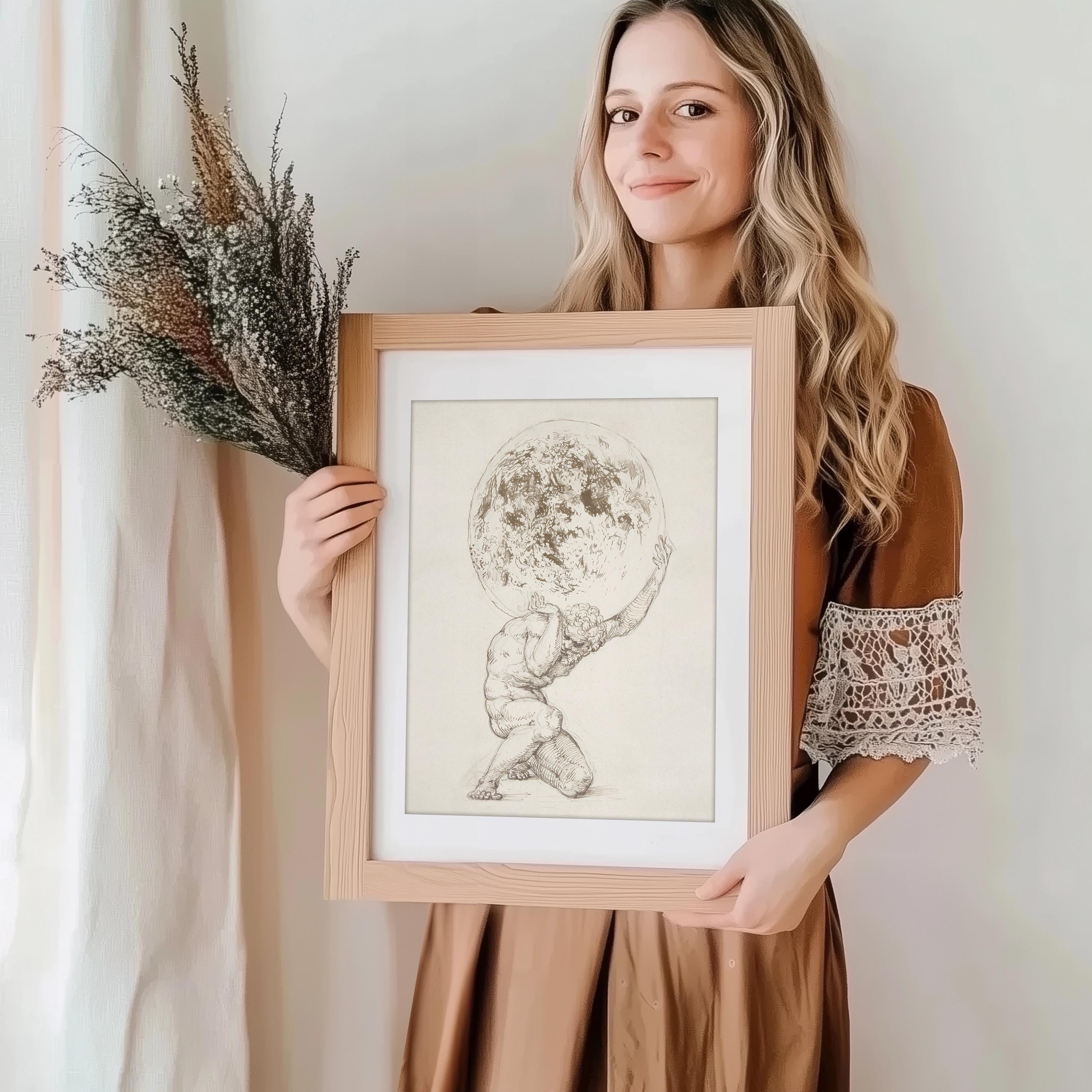 Atlas Carrying the Heavens Sketch Wall Art | Home Decor - Etsy