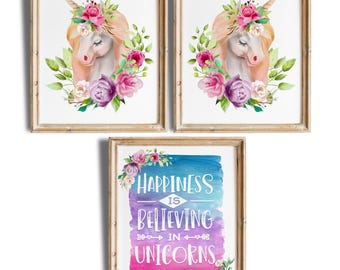 Unicorn Wall Art Prints (Set of 3) - 8x10s | Girls Room Decor